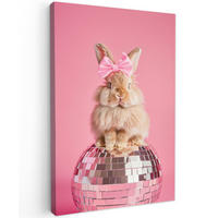 LEINWANDBILD Schleife - Discoball - Kaninchen Deko Groß 90x140 cm - Pink, Textil (90/140cm) - MuchoWow