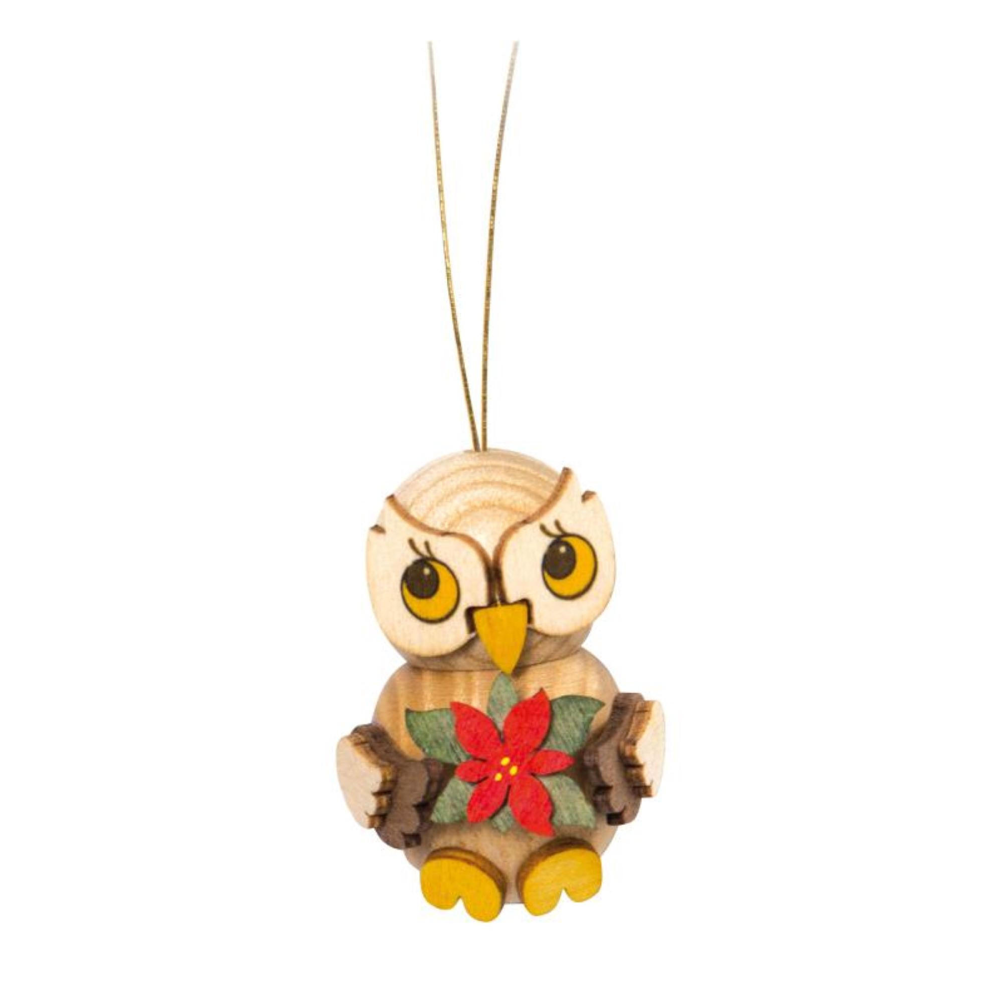 HOLZFIGUR Eulenkind mit Weihnachtsstern 4 cm - Multicolor, Holz (3/4/3cm)