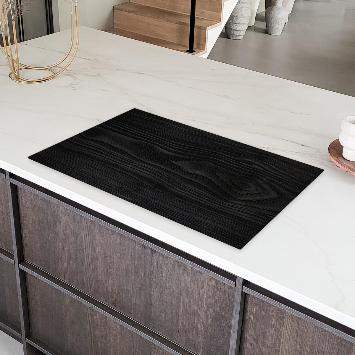 HERDABDECKPLATTE Schwarz - Holzoptik Induktionsschutz 89.6x51.6 cm - Schwarz, Kunststoff (89.6/51.6/0.2cm) - MuchoWow