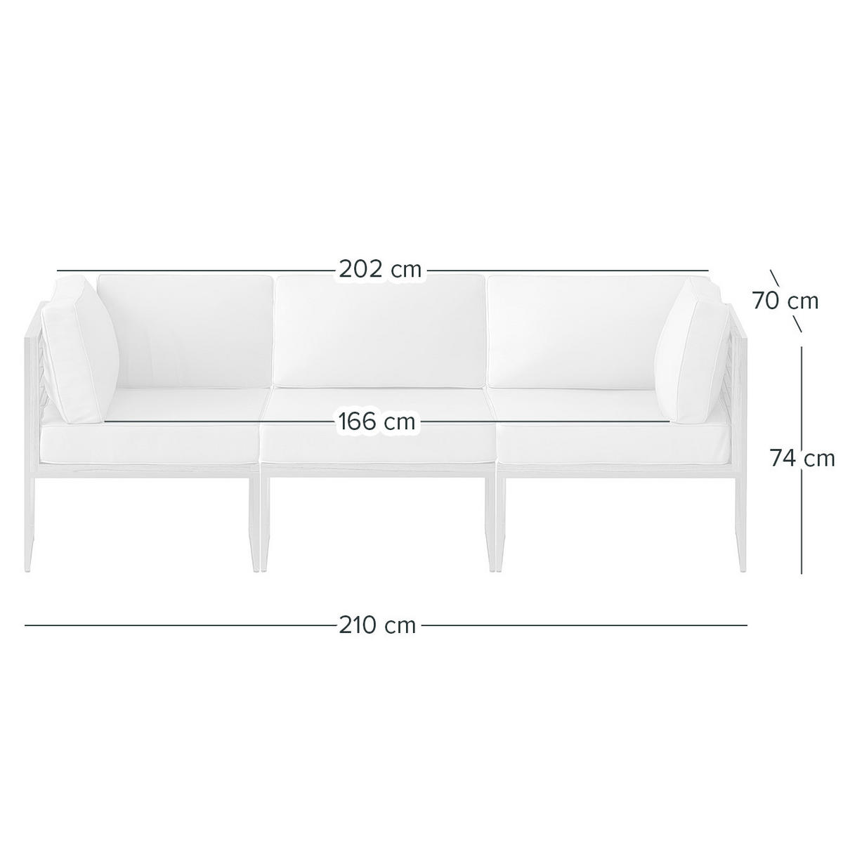 LOUNGESOFA - 3-teilig - Webstoff / Teak massiv - Hellgrau, Holz/Textil (210/74/70cm) - home24
