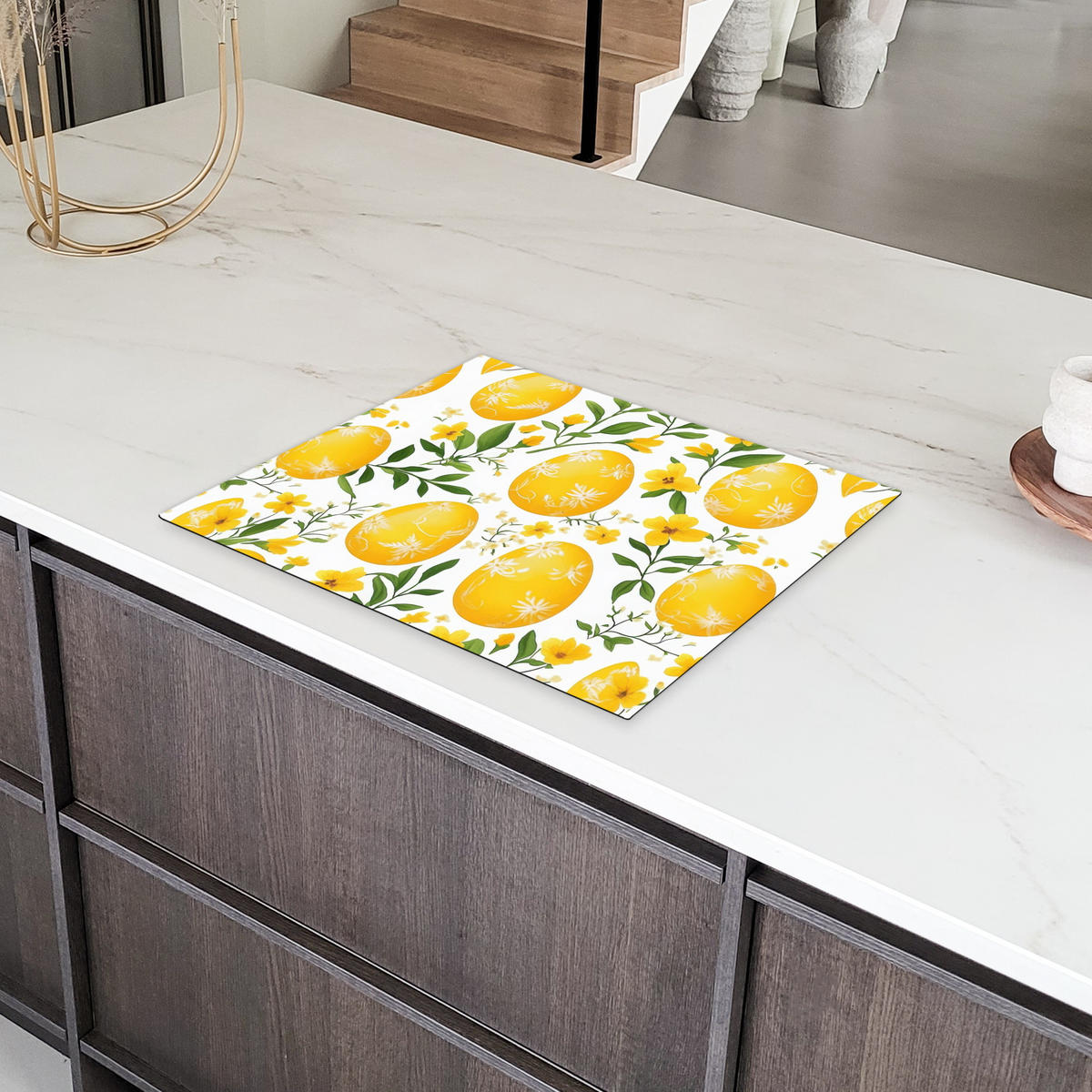 HERDABDECKPLATTE Blumen - Ostereier - Gelb Herdabdeckung Induktionsfeld 65x52 cm - Gelb, Kunststoff (65/52/0.2cm) - MuchoWow