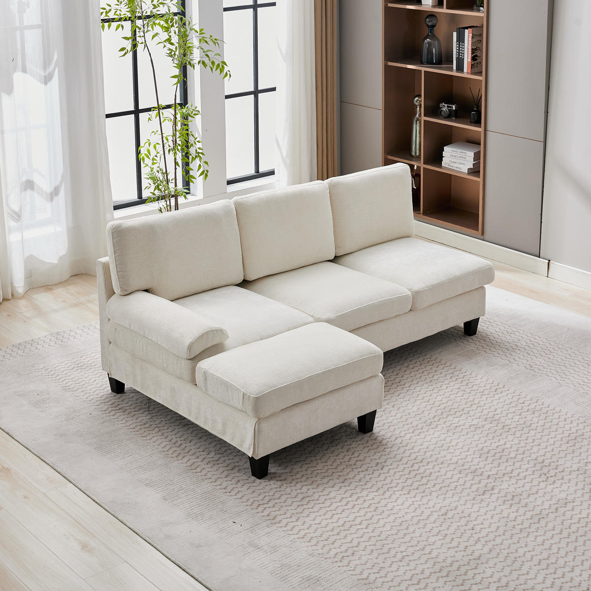 ECKSOFA aus Stoff 194x118x81 cm in Beige mit Schlaffunktion - Beige, Textil (118/81/194cm) - Modfu
