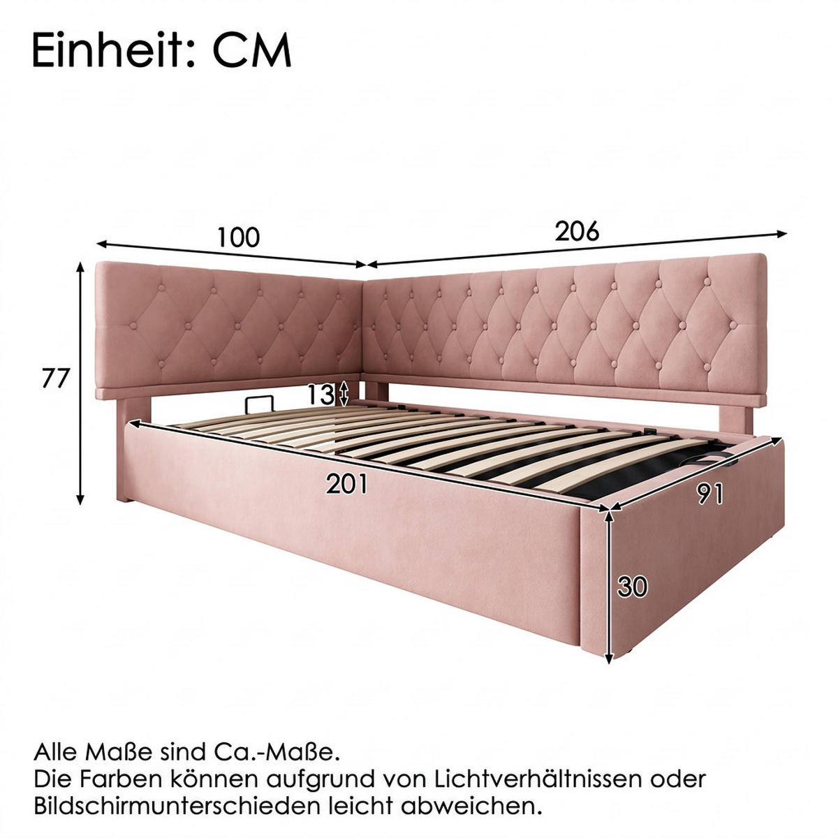 POLSTERBETT 90/200 cm Rosa mit hydraulischem Stauraum, ohne Matratze - Rosa, Holz/Textil (90/200cm) - Oxeza