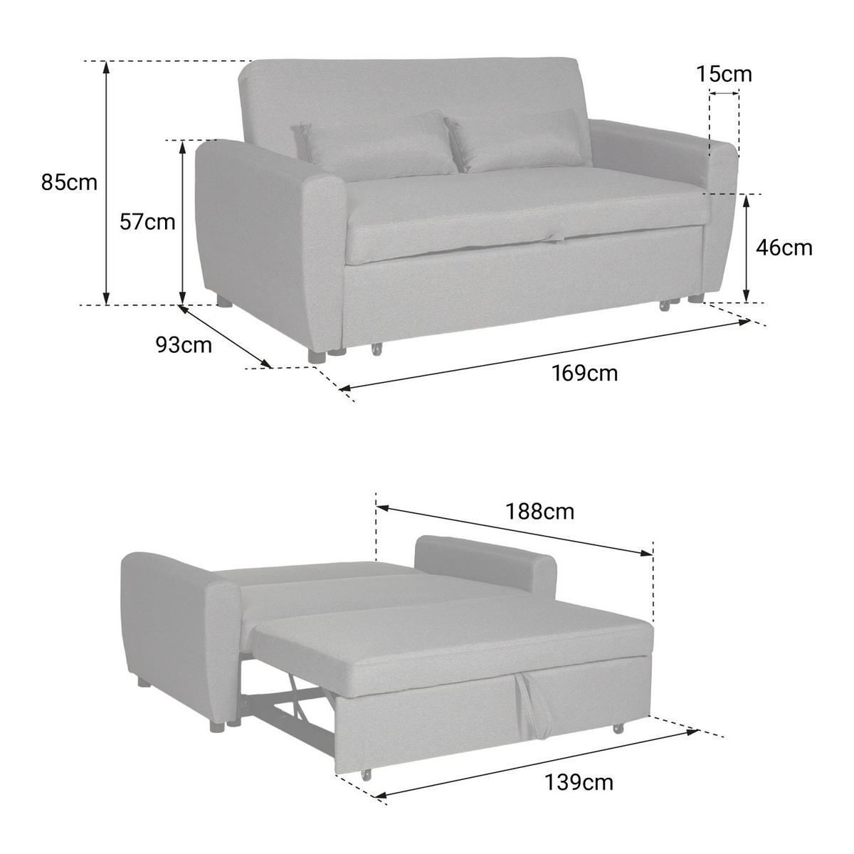 SOFA MATT Blau 2 Plätze - Blau, Textil (93/85/169cm) - Happy Garden