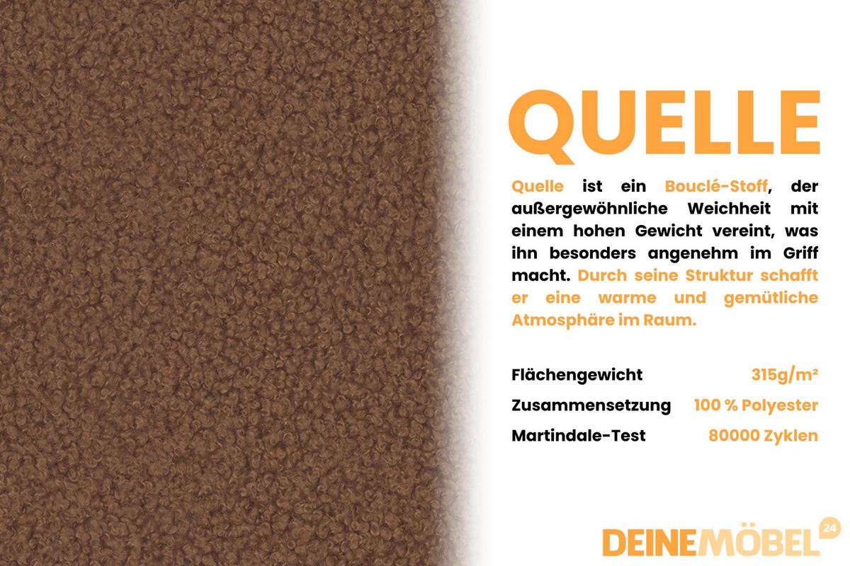 SOFA CLASSY 214cm breit in Boucle Braun - Braun, Holz/Holzwerkstoff (214/93/100cm) - Deine Möbel 24