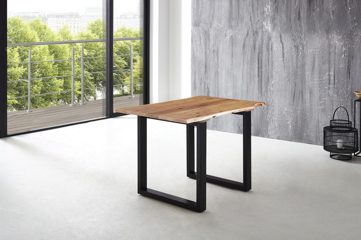 ESSTISCH LUBIN - Beige/Schwarz, Holz/Metall (80/120/77cm) - SAM