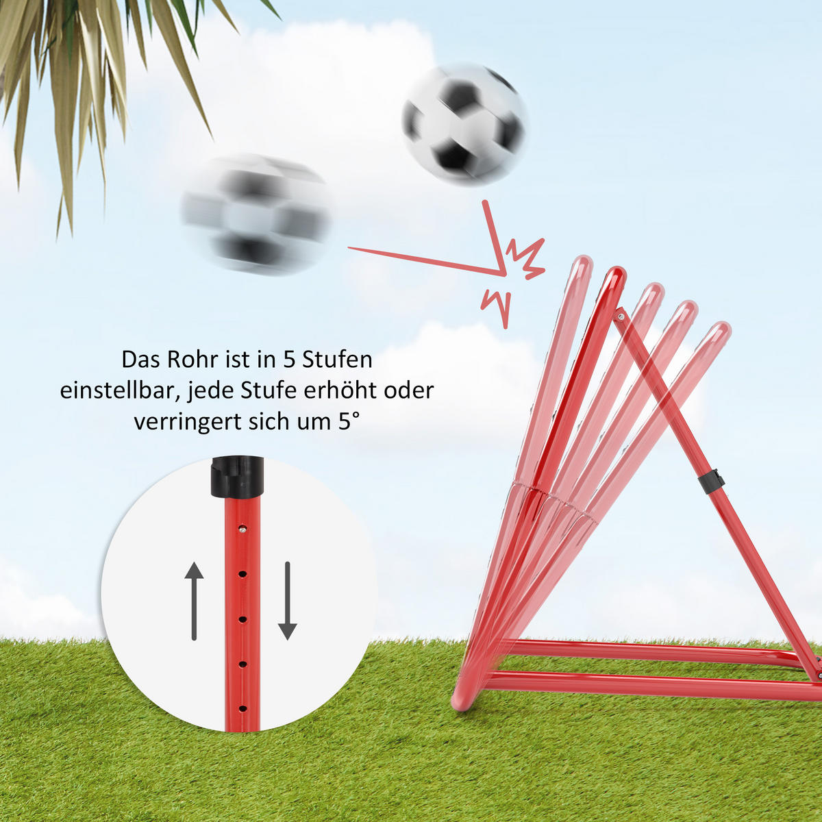 REBOUNDER für Fussball DE-10451 5-fach verstellbar, klappbar Rot - Rot, Metall (84/78cm) - ComfortXL