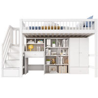 HOCHBETT mit Schreibtisch 90/200 cm in Weiß – mit Stauraum, Treppe und Kleiderschrank - Weiß, Holzwerkstoff (90/200cm) - BEAOK