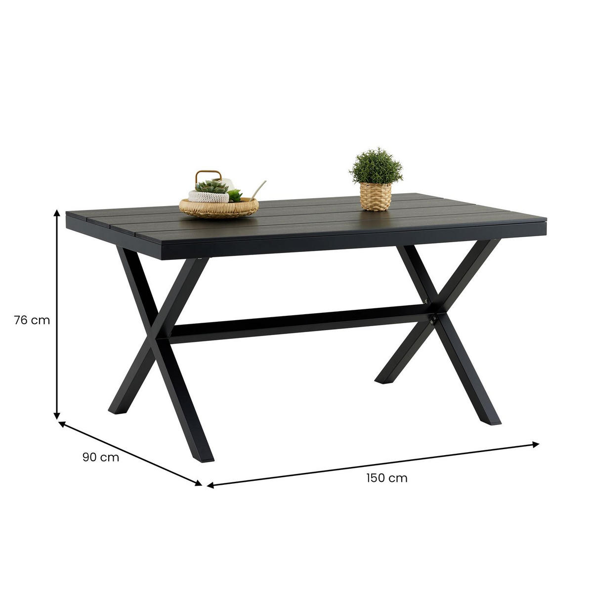 GARTENTISCH WINDY schwarz - Schwarz, Metall (90/150/76cm) - IDIMEX