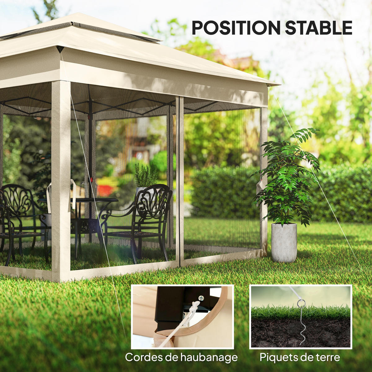PAVILLON DE-13990 Pop-up 3/3 m, Doppeldach, Moskitonetze Creme - Creme, Textil (325/270/325cm) - ComfortXL