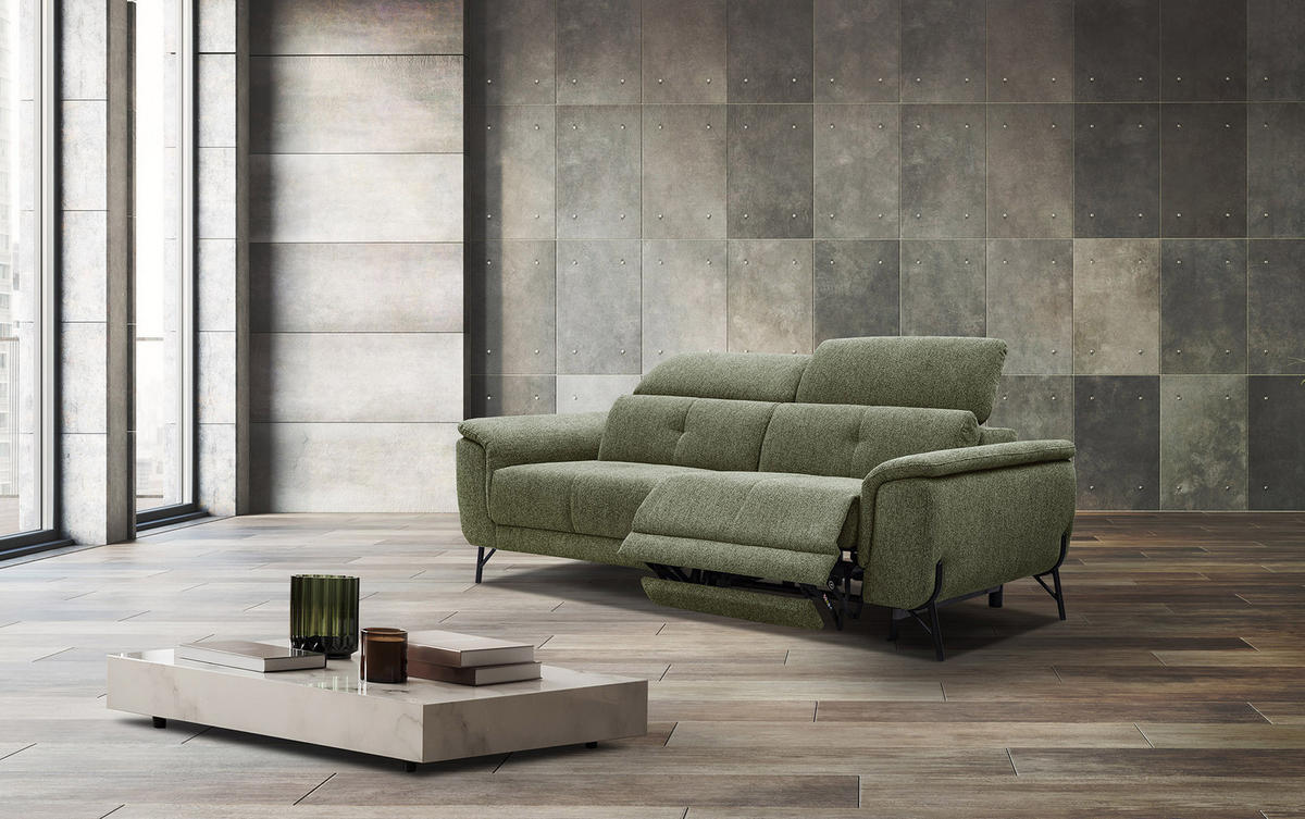 SOFA AVENA 3-Sitzer mit 1 Relaxfunktion, olivgrün - Olivgrün, Holzwerkstoff/Textil (204/80/108cm) - Courtois Laville