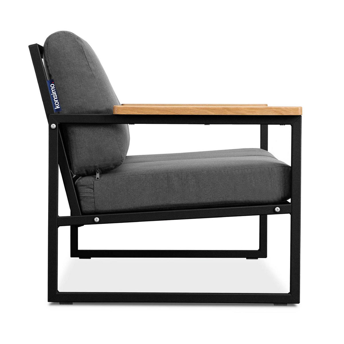 GARTENSOFA TRIBO 2-Personen ,Schwarz/Grau - Schwarz/Grau, Holz/Textil (130/65/60cm) - KONSIMO®