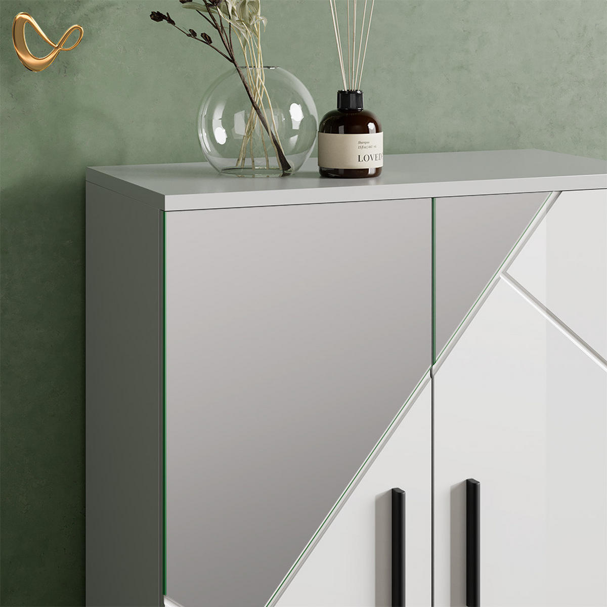 MIDISCHRANK Ronco Weiß Hochglanz mit Einsätzen 60 x 81 cm - Weiß Hochglanz/Grau, Holzwerkstoff (60/81/30cm) - Livinity®