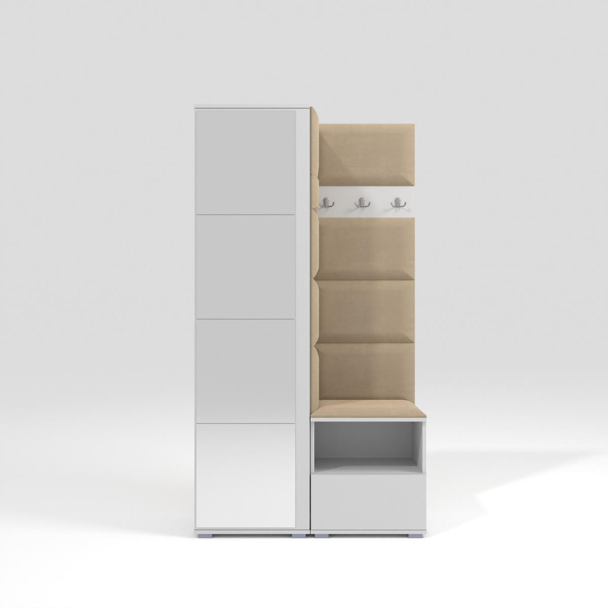 GARDEROBEN-SET Nela I mit Spiegel 100/187/40 - Beige/Silberfarben, Holzwerkstoff/Kunststoff (100/187/40cm)