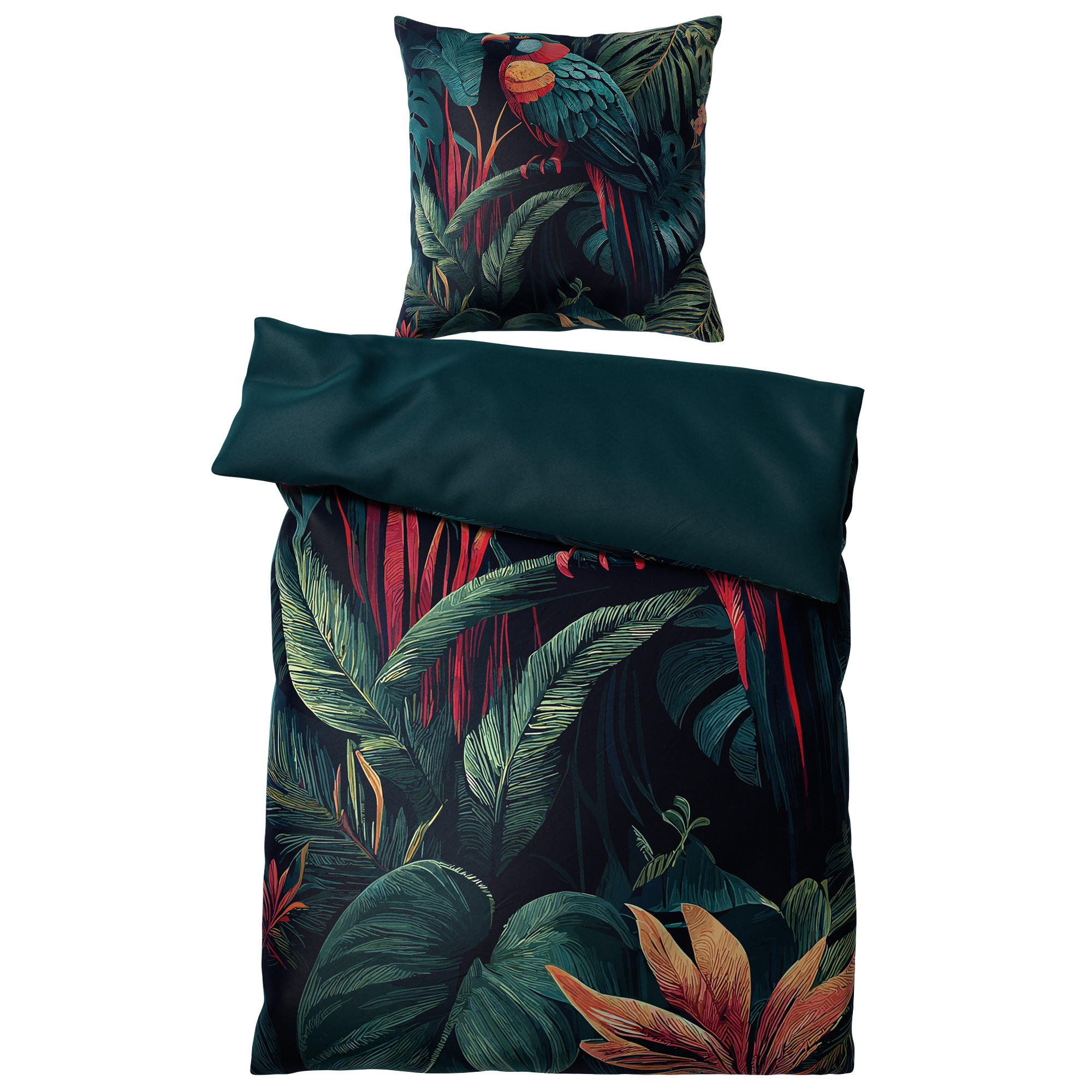 BETTWÄSCHE 2-teilig Exotic - Grün, Naturmaterialien (135/200cm) - Sanilo