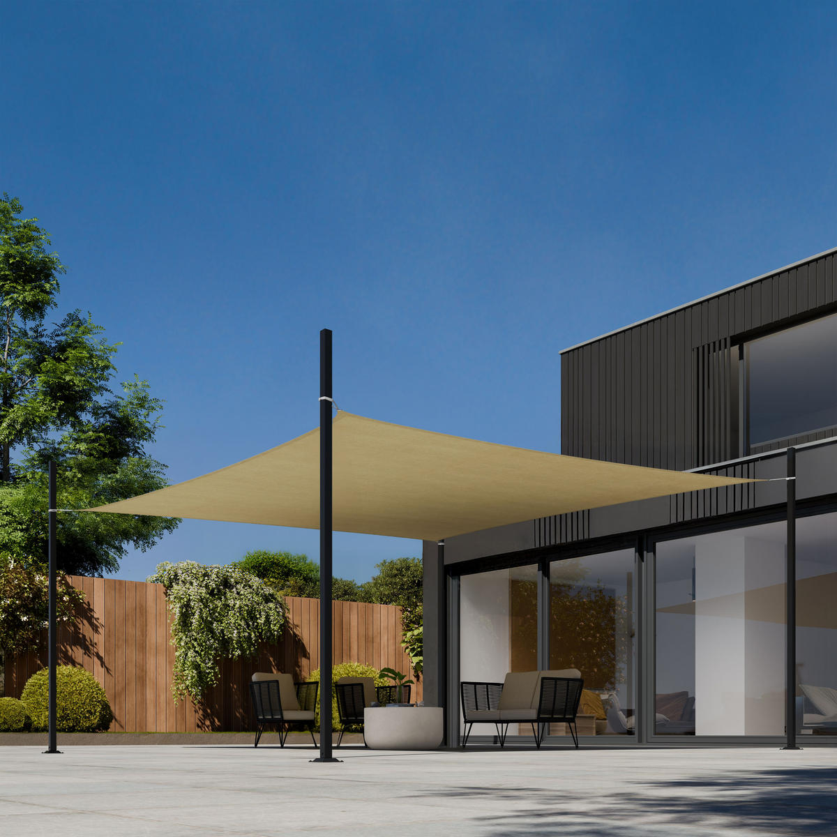 SONNENSEGEL Sunny,umfangreiches Montagematerial,Sand - Sandfarben, Kunststoff (600/400cm) - tectake