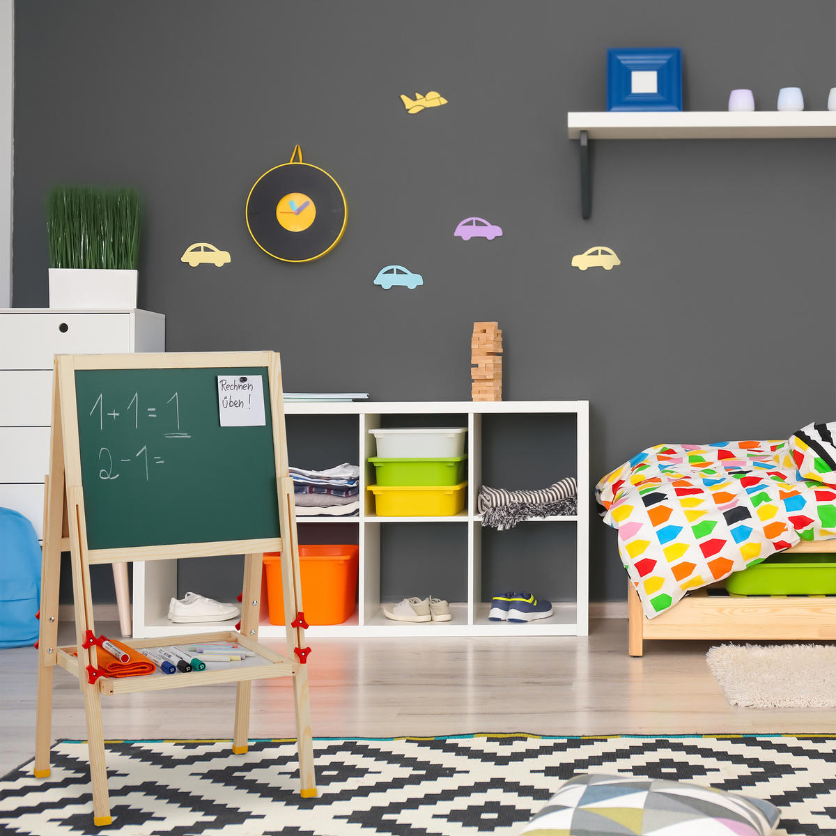 STANDTAFEL Natur Weiß Grün Holz magnetisch Whiteboard - Multicolor, Holz/Holzwerkstoff (45/104/42cm) - Relaxdays