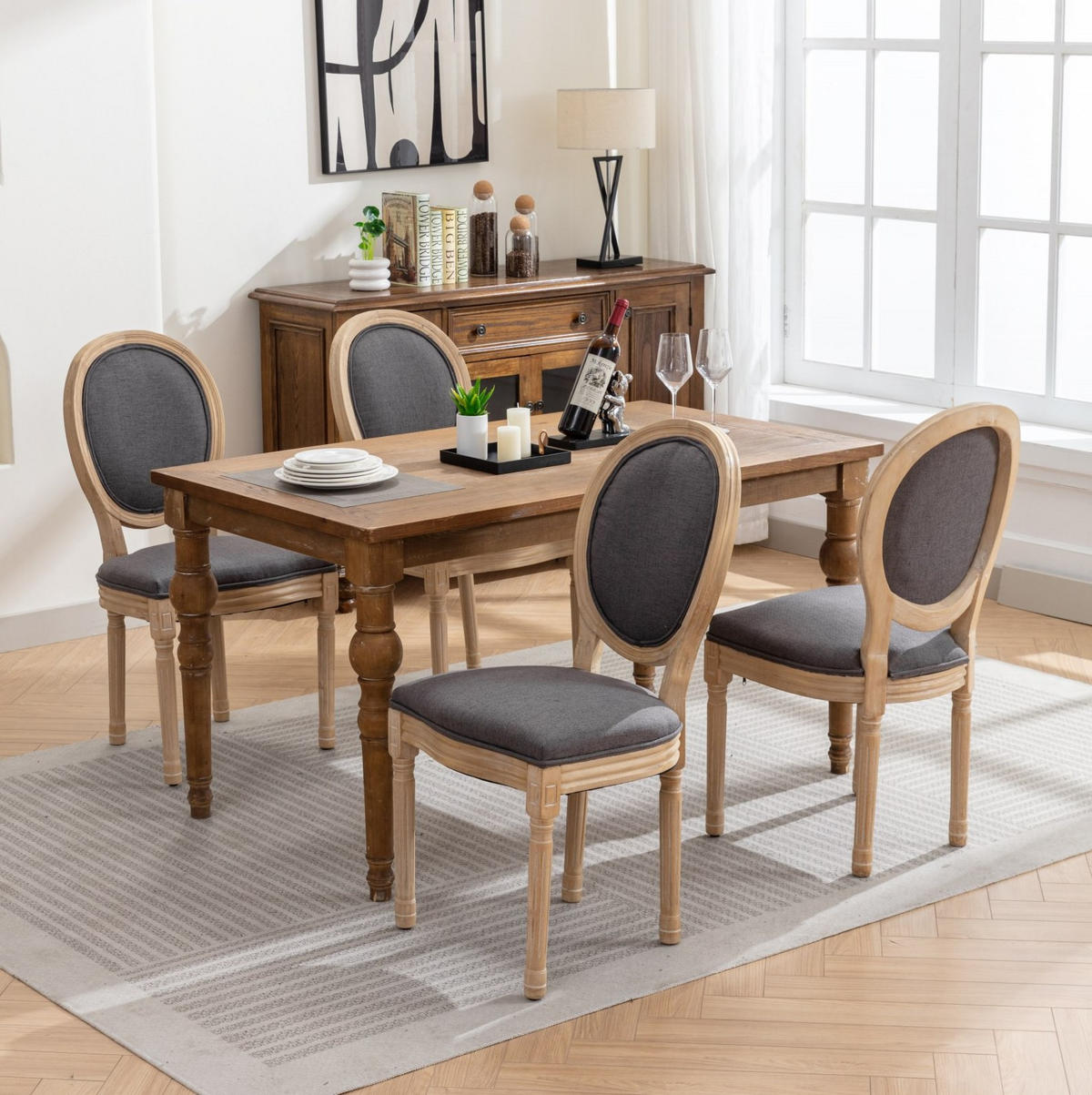 ESSZIMMERSTUHL Französischer Stil Leinen Grau 2er-Set - Grau, Holz (49/95/59.5cm) - Meubliv