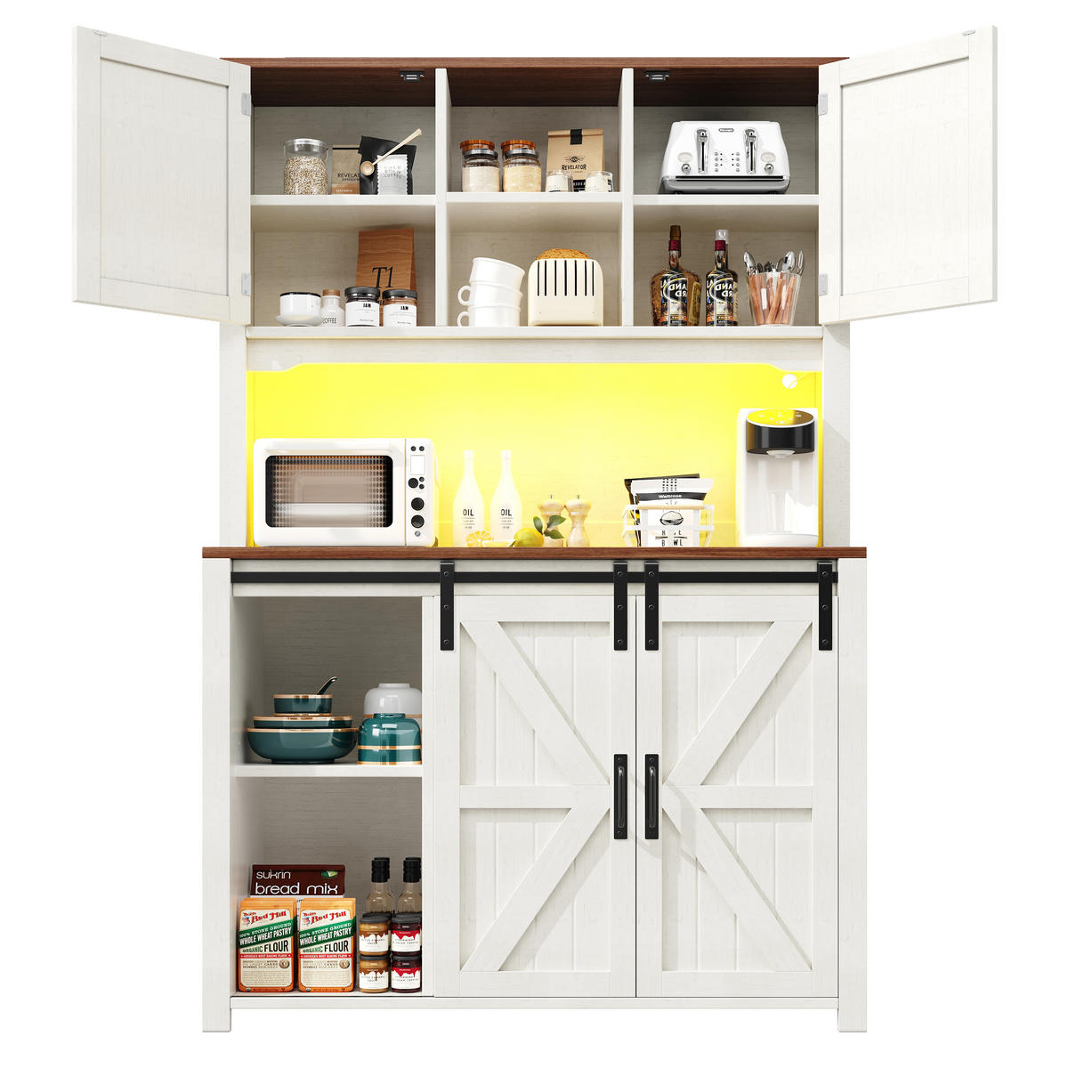 BUFFETSCHRANK, mit farbwechselnder LED-Beleuchtung und viel Stauraum, 115/40/174,7 cm, Weiß - Weiß, Holzwerkstoff (115/174.7/40cm) - Modfu