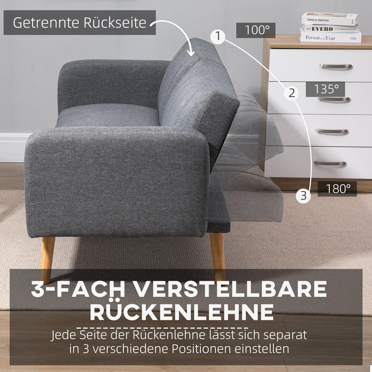 SCHLAFSOFA, Leinenartiges Polyester Grau - Grau, Kunststoff (75/73/173cm) - HOMCOM