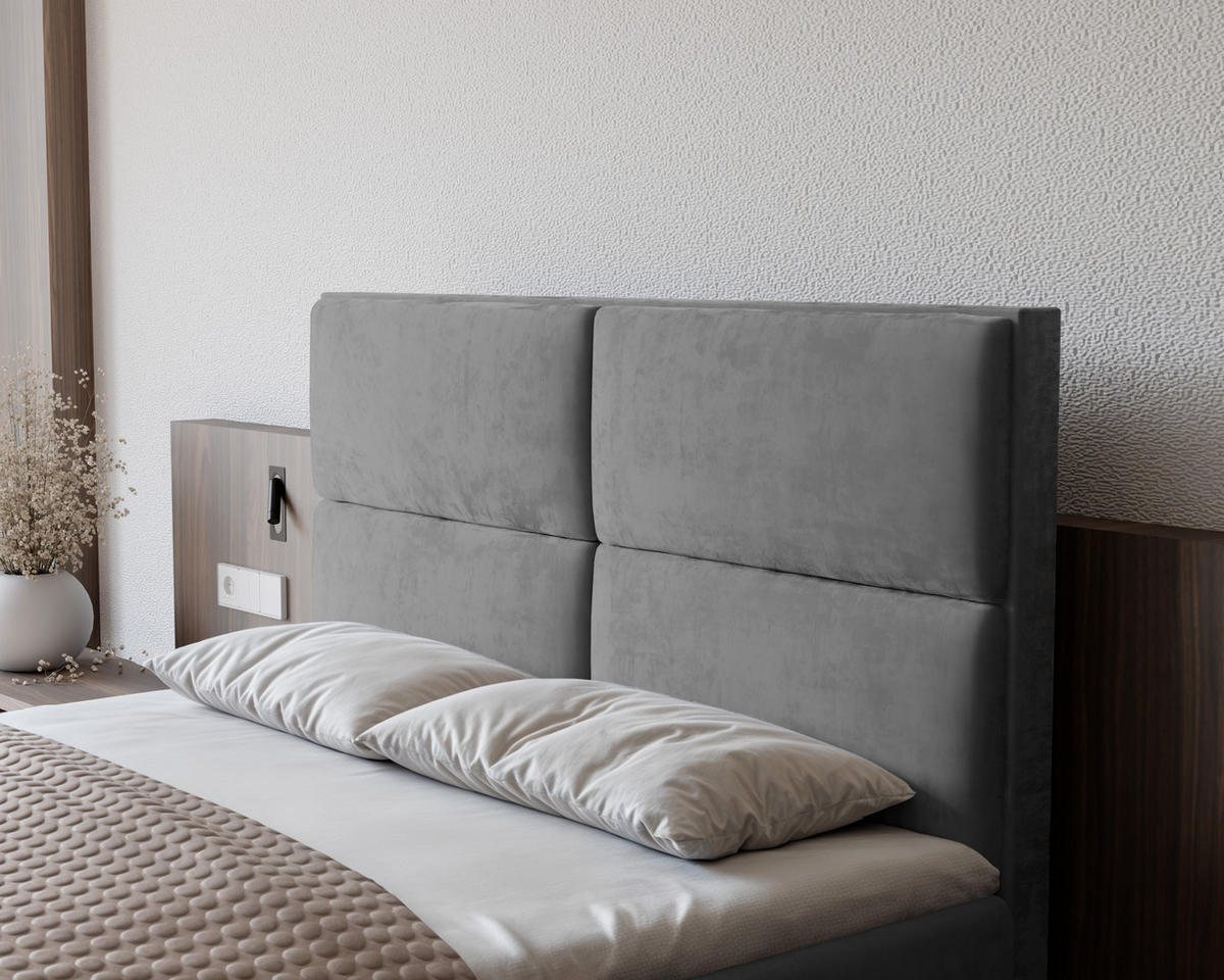 BOXBETT ORFEO 180/200 cm mit Matratze und Topper, Hellgrau - Hellgrau, Textil (180/200cm) - Idohome