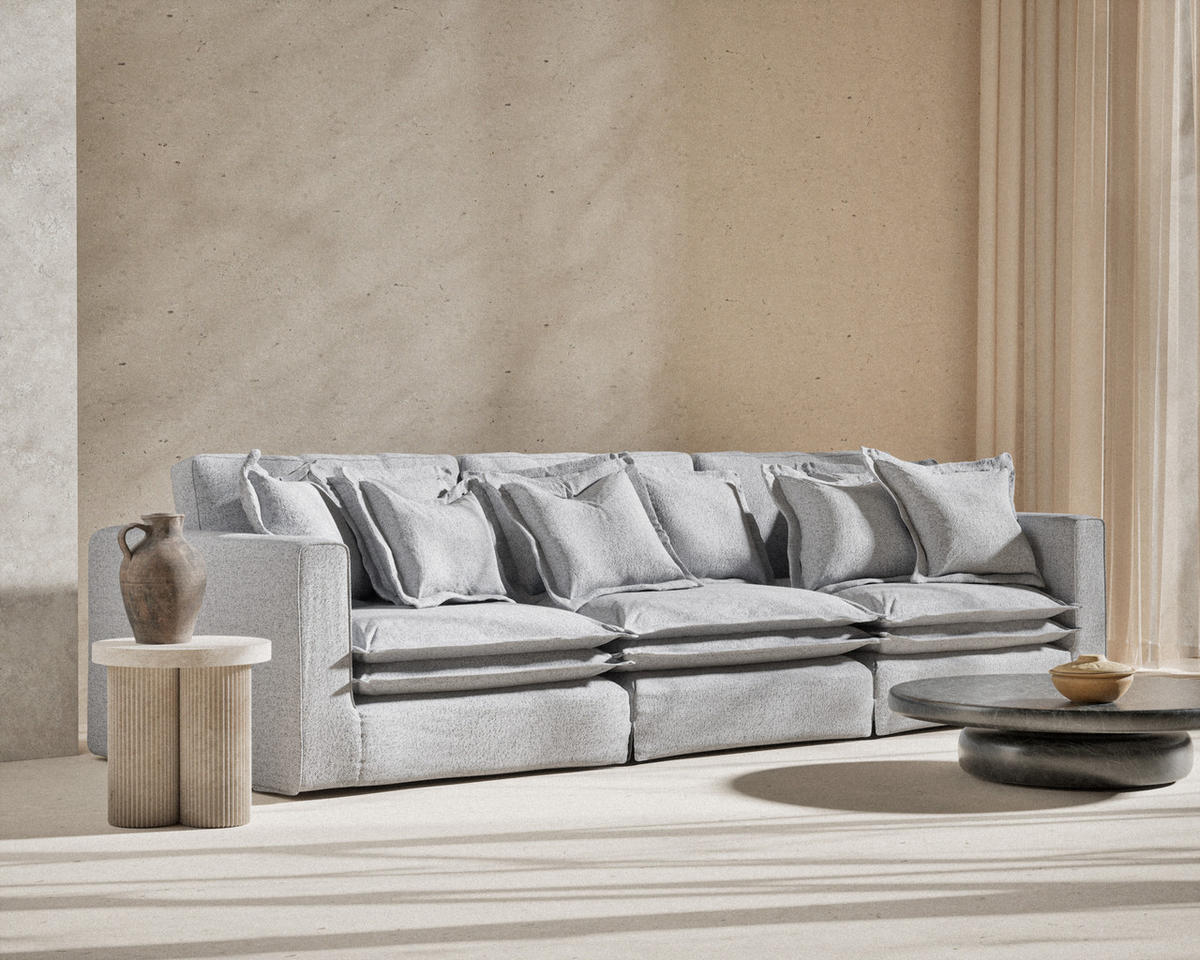 6-SITZER SOFA Amalfi Hellgrau Webstoff - Hellgrau/Schwarz, Holz/Holzwerkstoff (338/90/119cm) - Maison de Reve