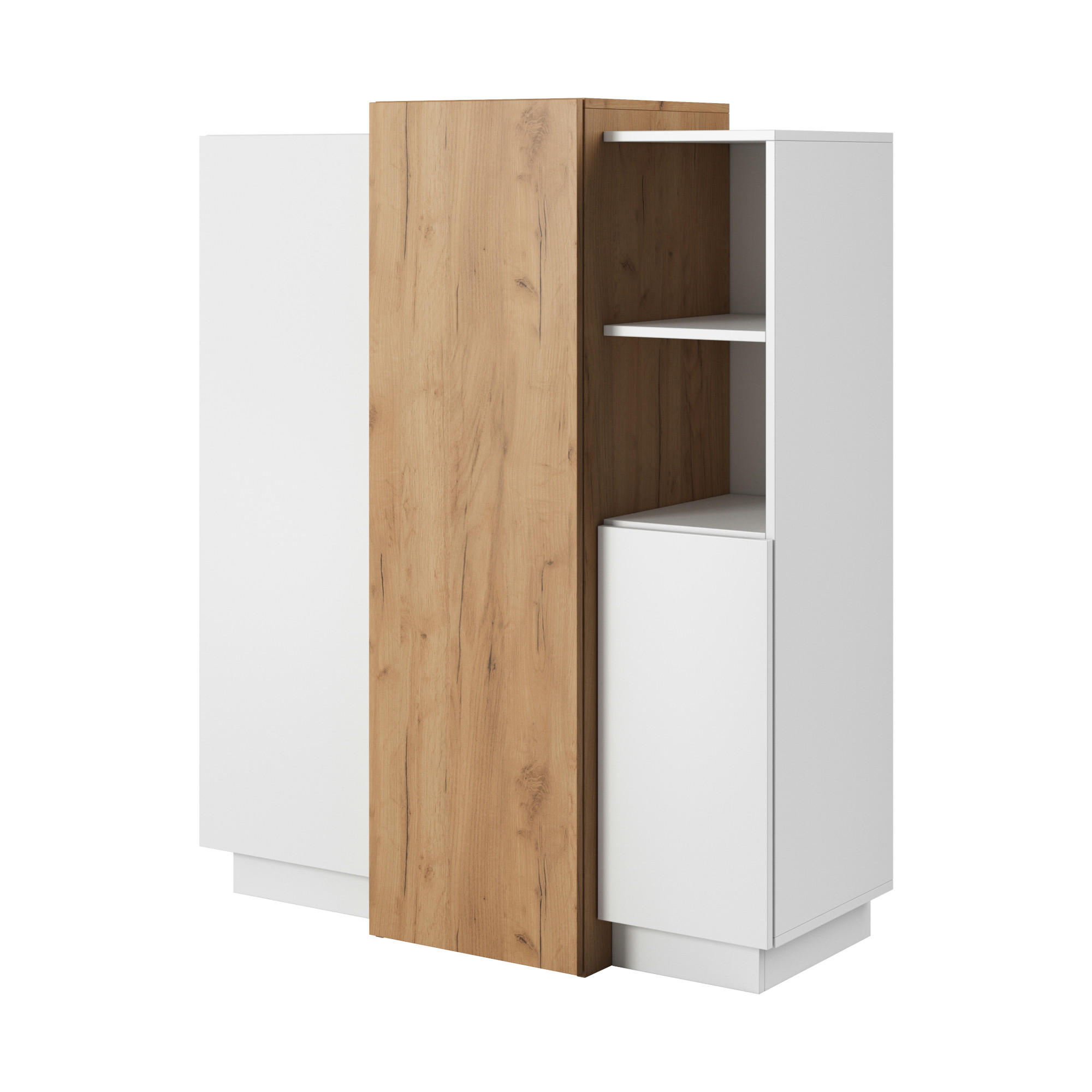 HIGHBOARD ETNE KOM1 ABS-Kante Eiche Weiß - Weiß, Glas/Holzwerkstoff (110/134/45cm) - Komodee