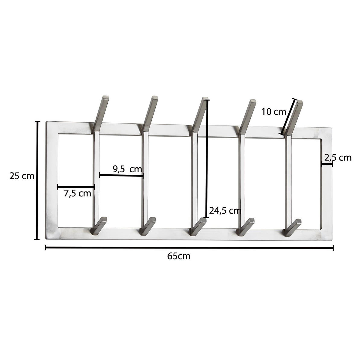 WANDGARDEROBE Metall Silber Modern mit 10 Haken - Silberfarben, Metall (65/30/10cm) - KADIMA DESIGN
