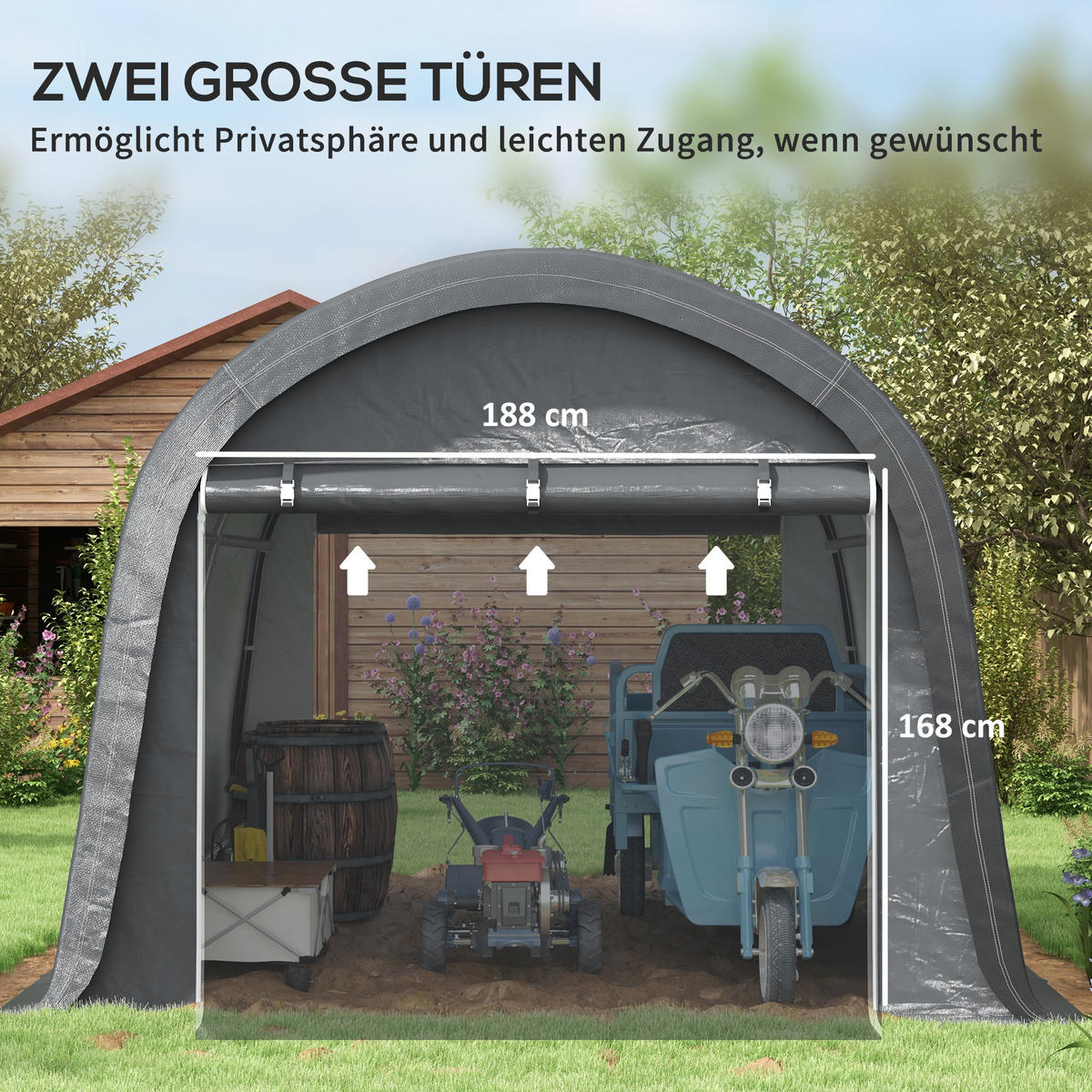 FOLIENGERÄTEHAUS, für Garten, Balkon, Stahl, PE, Grau - Grau, Metall (300/235/300cm) - Outsunny