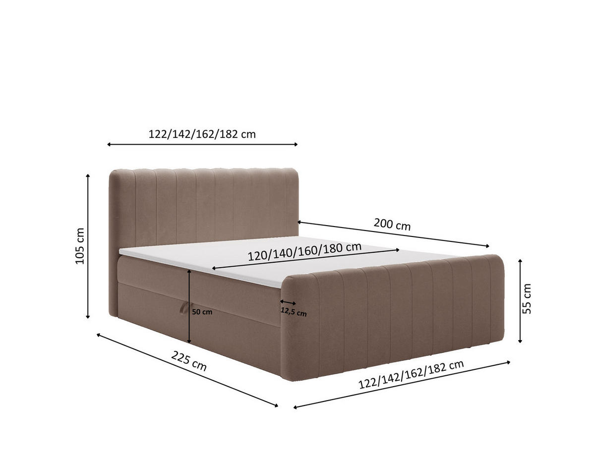 BOXBETT OSLO mit Bettkasten, Stoff Komodo Braun 120x200 cm - Braun, Holz (120/200cm) - Kaiser Möbel