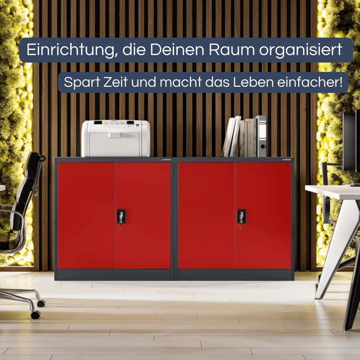 AKTENSCHRANK abschließbar KADO mit Flügeltüren 93x90x40cm Anthrazit-Rot - Anthrazit, Metall (90/93/40cm) - DELUKE