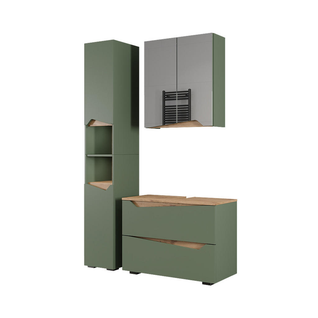 SET MOBILIER BAIE Marelle, Verde/Stejar artizanal, 3 piese