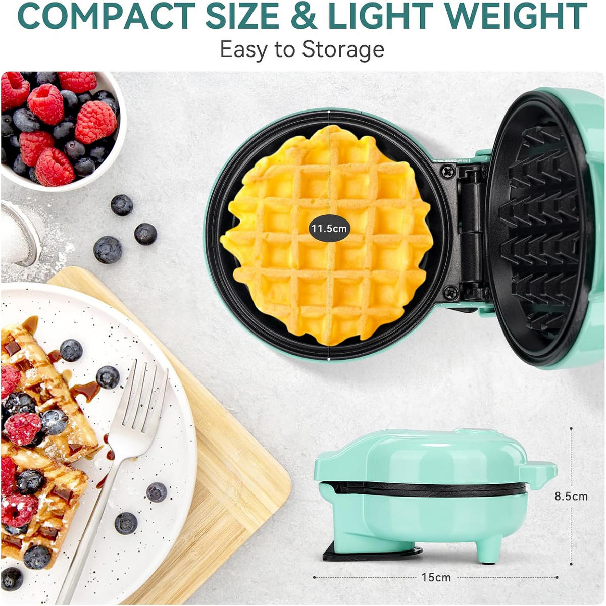 WAFFELEISEN Grün, 10 cm Backfläche - Grün, Metall (10.5/18.3/14.6cm) - YASHE