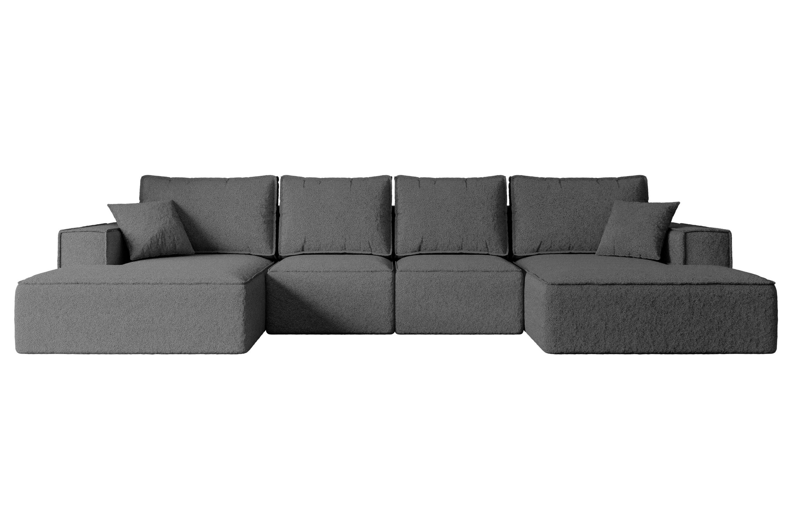 WOHNLANDSCHAFT mit Schlaffunktion und Bettkasten SIERRA-U-S - 349x161x87 cm Grau Bouclé - Schwarz/Grau, Holzwerkstoff/Kunststoff (349/87/161cm) - ALTDECOR