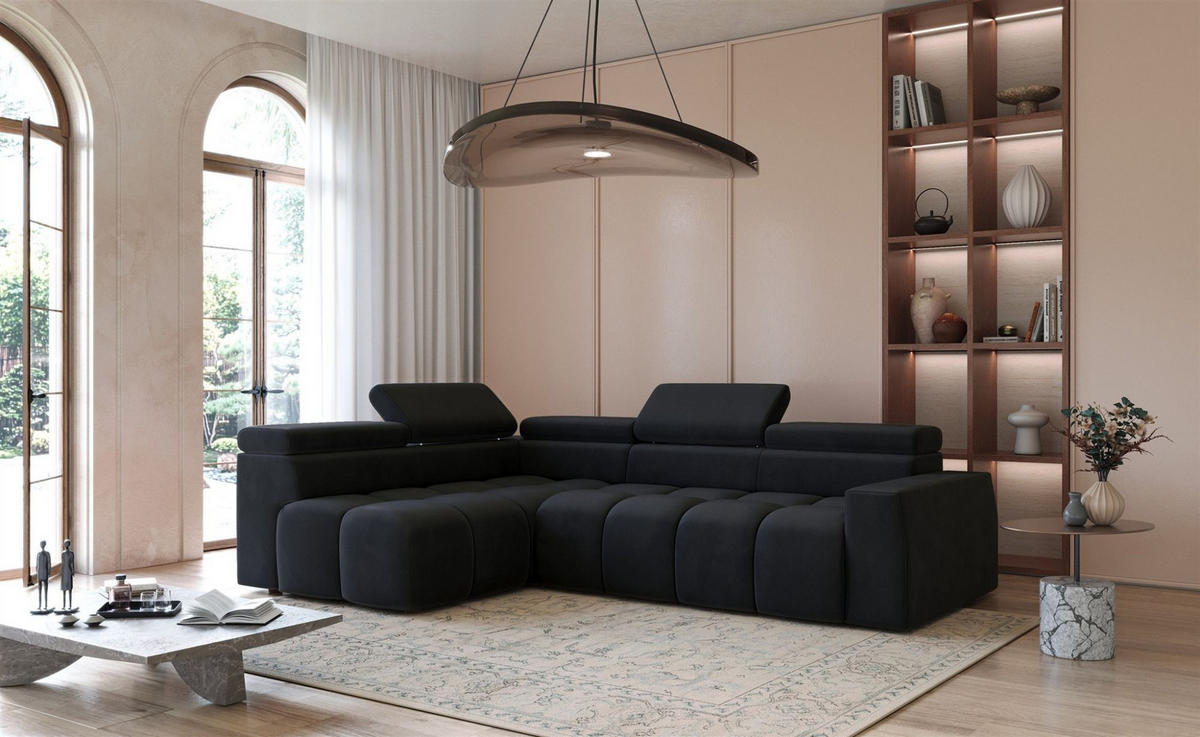 ECKSOFA Darcy - Schwarz, Holzwerkstoff/Textil (305/210cm) - Fun Möbel