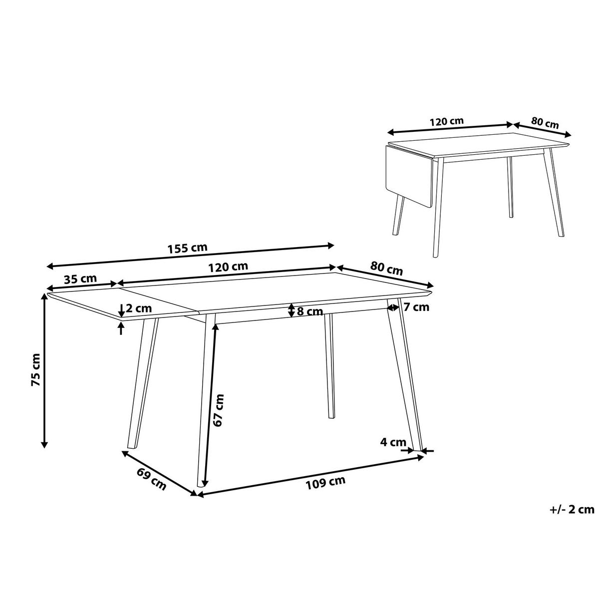 ESSTISCH 120-155/80/75 cm Weiß, Hellbraun Rechteckig Medio - Weiß, Holzwerkstoff (155/80/75cm) - Beliani