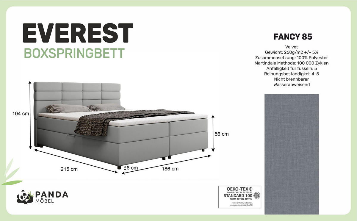 BOXBETT Reve 180 x 200 cm mit Bettkasten und Lattenrost ohne matratze - hellgrau - Dunkelgrau, Holz (180/206cm) - Panda Möbel
