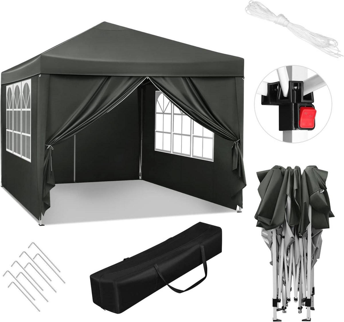 PAVILLON Pop-Up wasserdichter Faltpavillon, aus Oxford Metallrahmen 3 x 3 m - Grau, Metall (300/300/260cm) - Woltu