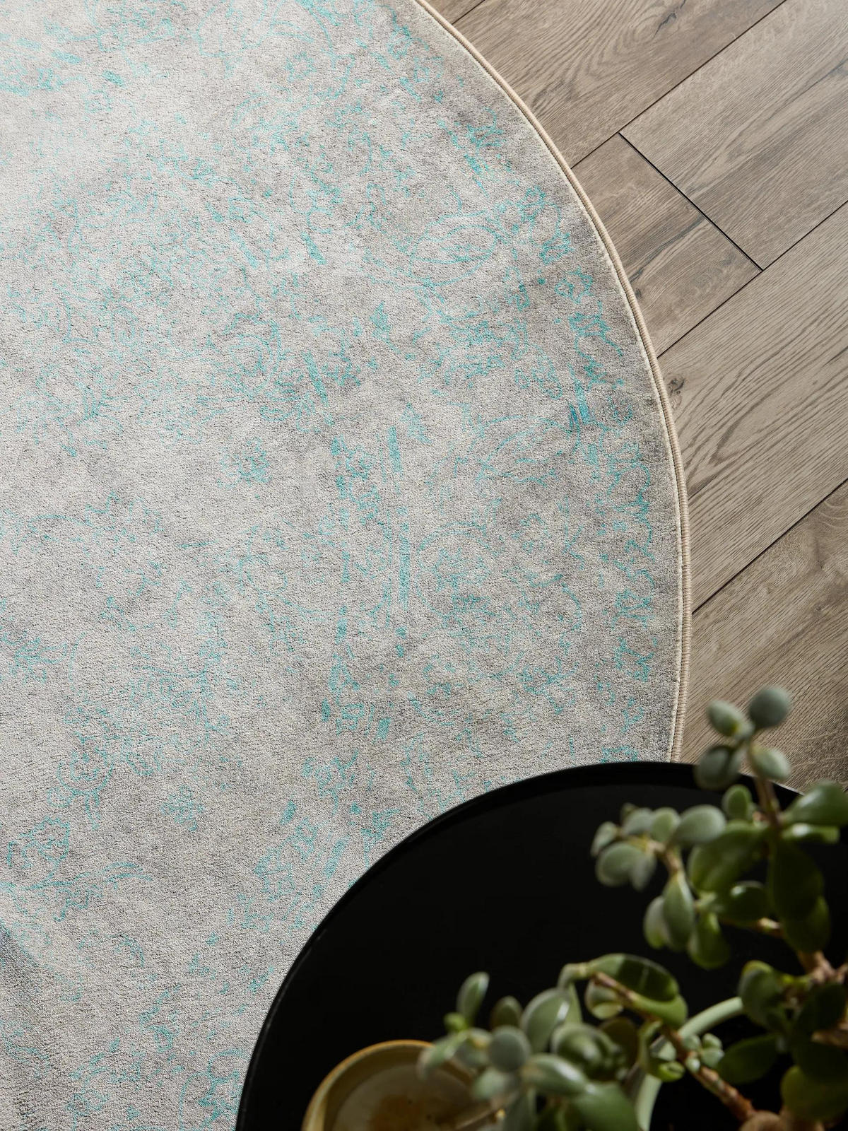 VINTAGE-TEPPICH Miray waschbar ø 160 cm rund - Türkis/Grau, Kunststoff (160/160cm) - benuta Nest