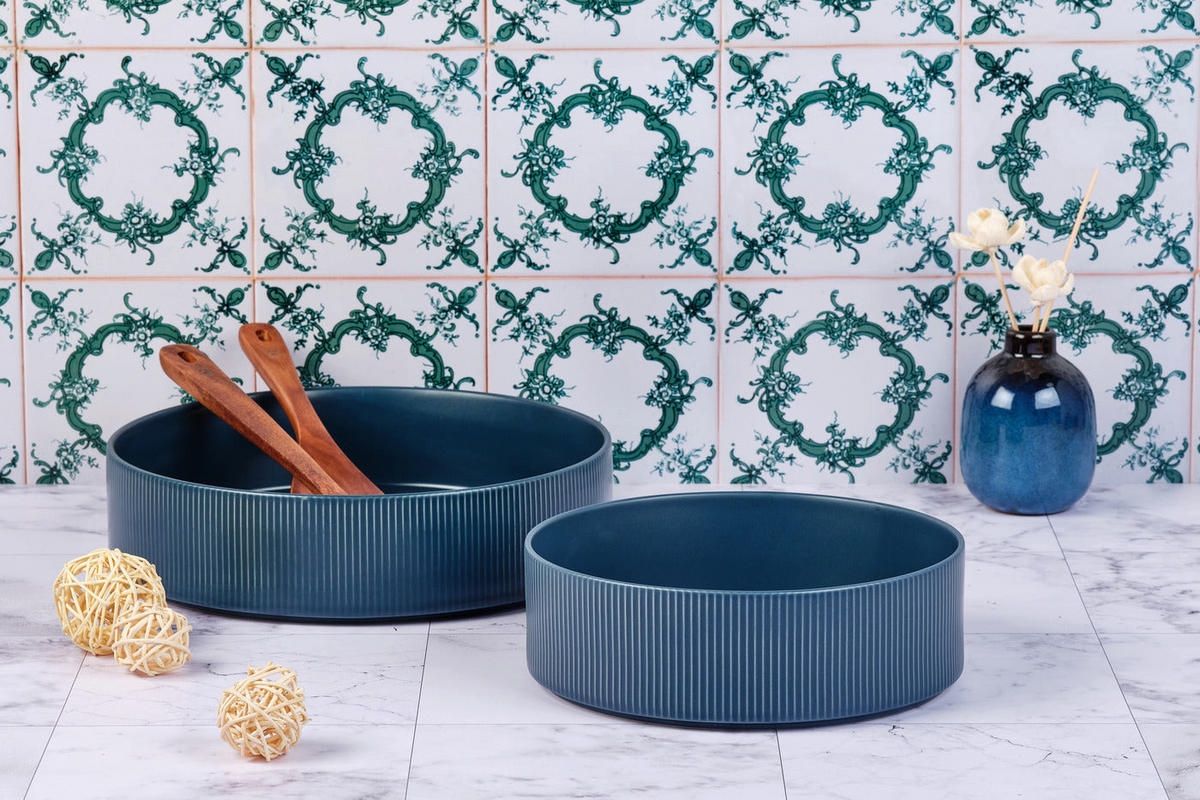 SALATSCHALEN Scandi Ø21,5cm und Ø27,5cm - 2er-Set - Marineblau - Blau, Keramik - Björn