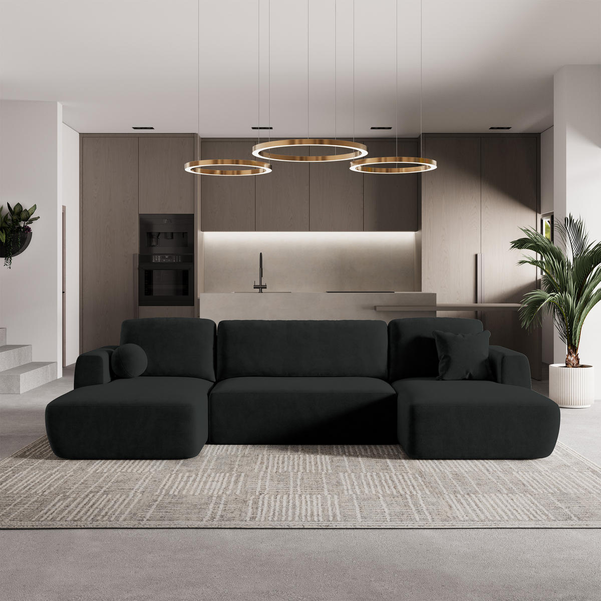 ROHOVÁ SEDAČKA SENTUM černá - černá, dřevo/textil (330/148cm) - MASSENO