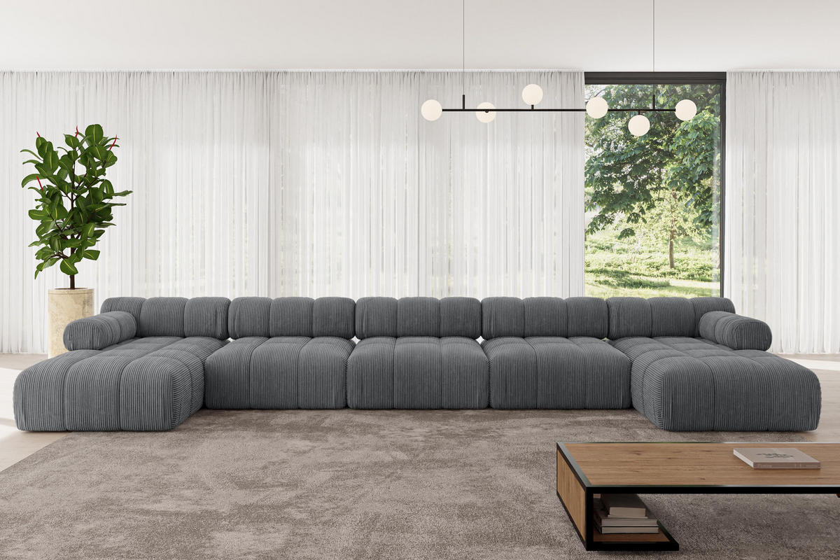 WOHNLANDSCHAFT modulares Sofa Tesso-U3 - 475x160x70 cm Dunkelgrau Cord - Dunkelgrau, Holzwerkstoff/Textil (475/70/160cm) - ALTDECOR