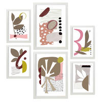 POSTER Set Mit 6 Eigenartige Form 1 In Blume Zusammenfassung A3 & A4 Weißer Rahmen - Weiß, Papier (29/3cm) - Nacnic