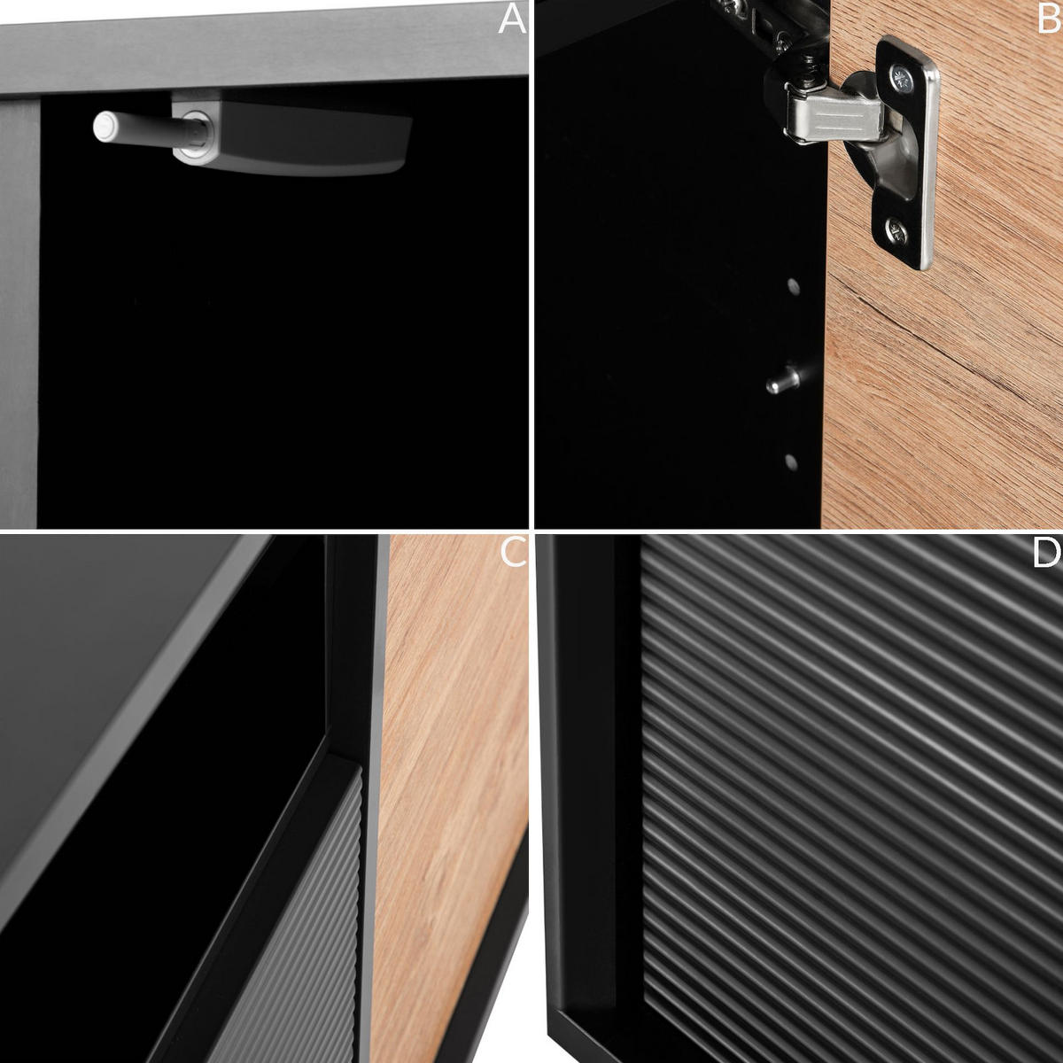 KOMMODE LOFTY Außenseiteneinlage, schwarz / Eiche natur - Eichefarben/Schwarz, Holzwerkstoff (102/83/41cm) - KONSIMO®