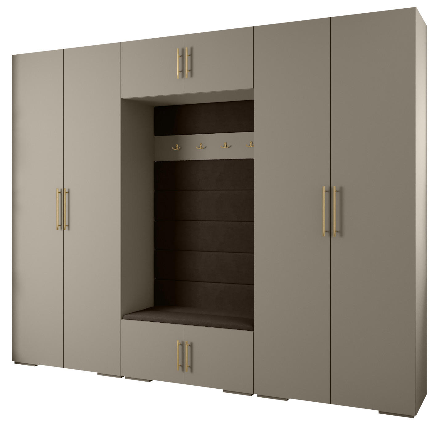 Abiks Möbel Garderoben-Set Kaschmir, Braun, Gold 300x236.7x47 cm