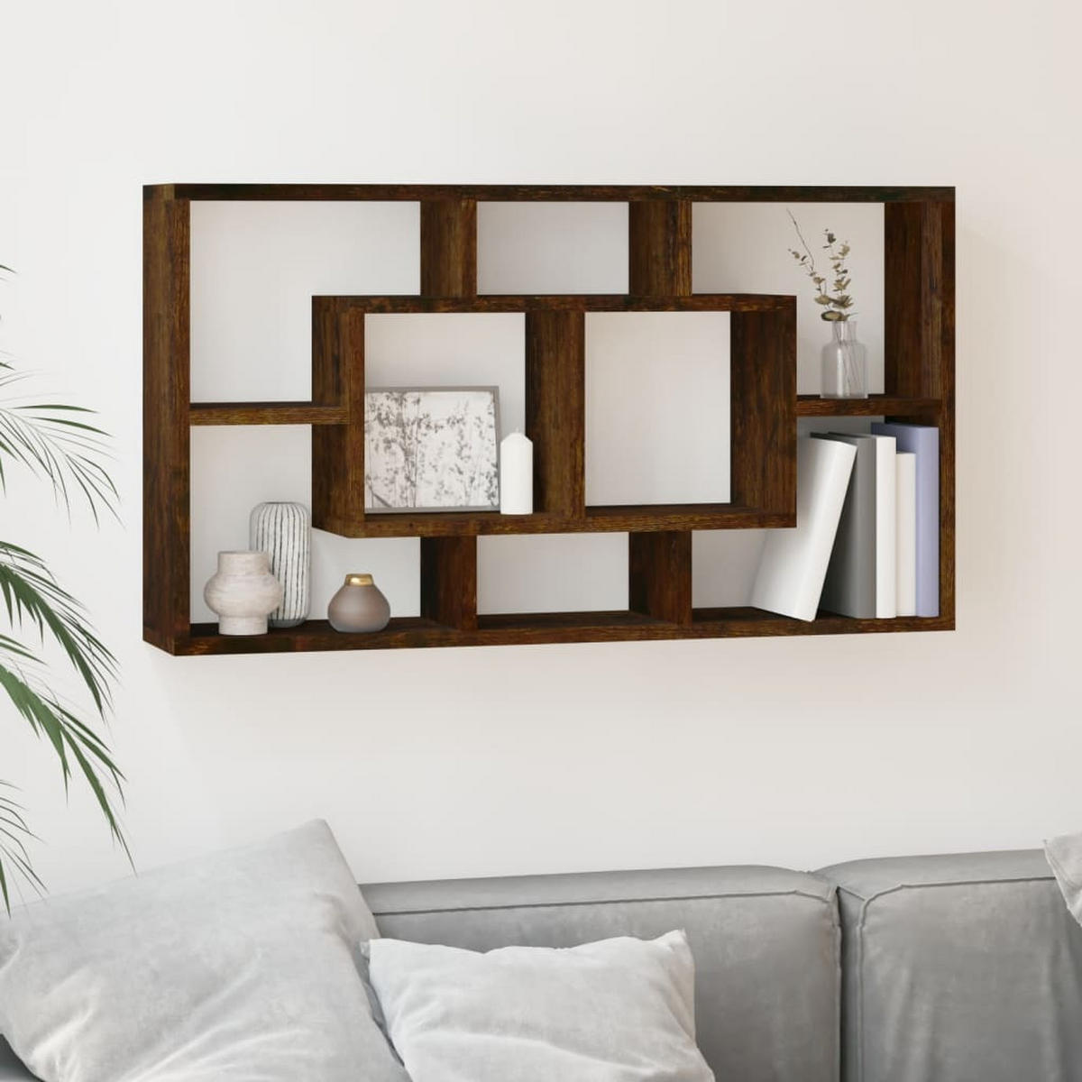 WANDREGAL mit 8 Fächern Räuchereiche - Braun, Holzwerkstoff (85/47.5/16cm) - furnicato