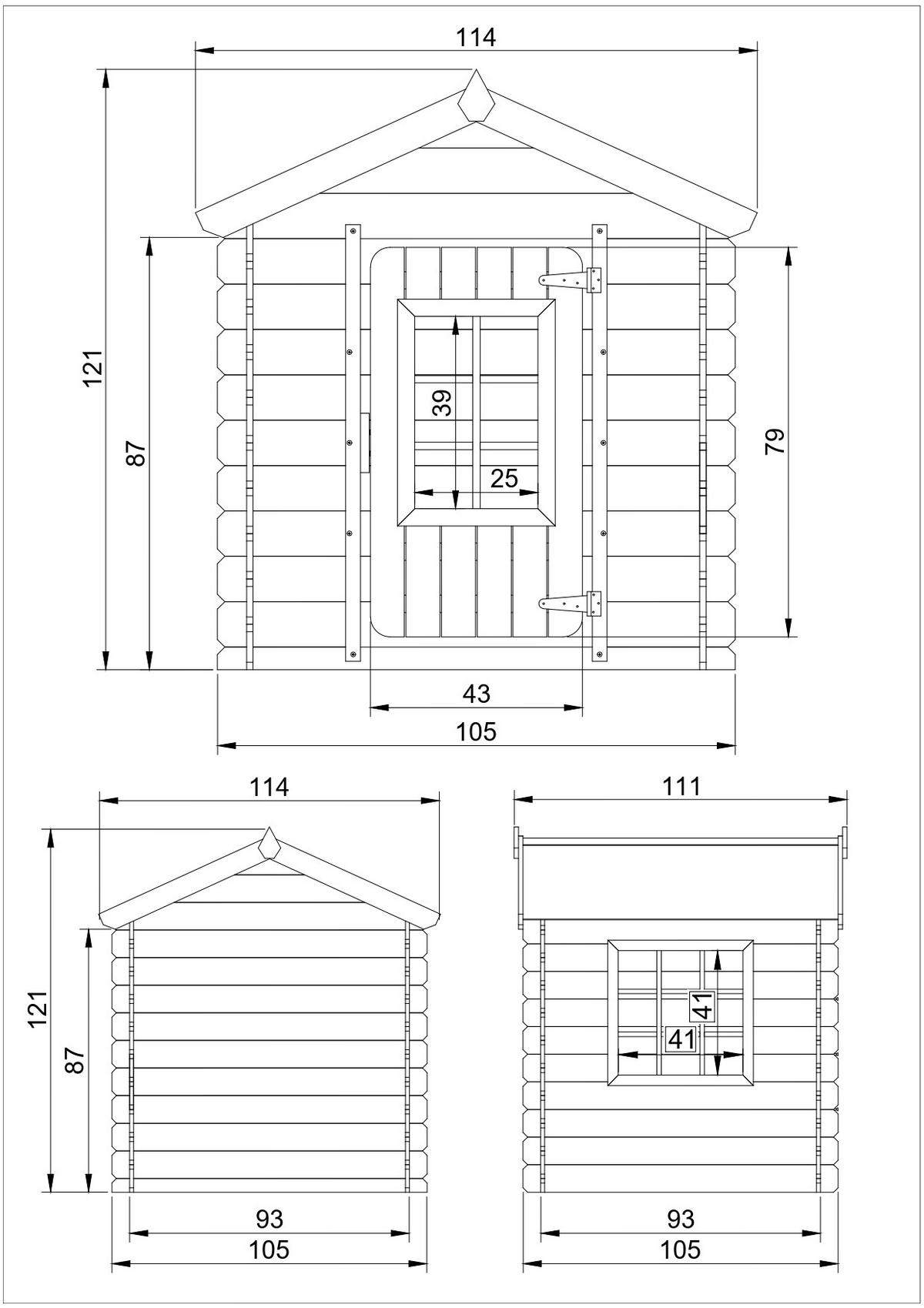 KINDERSPIELHAUS aus Holz - 111x113xH121 cm/0.9 m2 - M570Z-1 - Beige/Grün, Holz (114/121/111cm) - Timbela