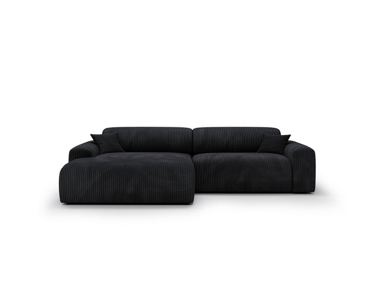 ECKSOFA mit Longchair - Cord - Schwarz, Kunststoff/Textil (284/178cm) - home24