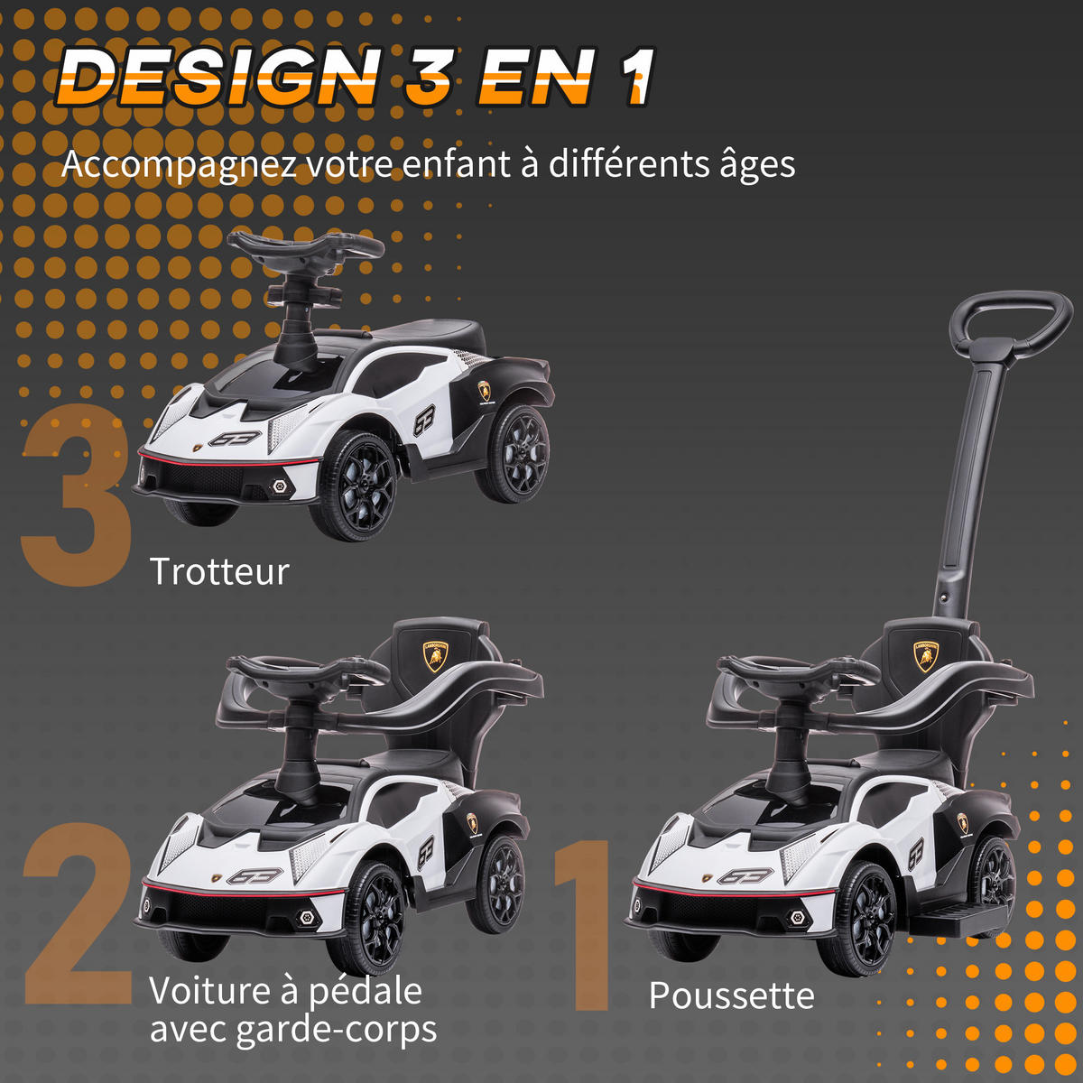 RUTSCHFAHRZEUG DE-16961 Lamborghini Essenza SCV12 mit Schiebegriff Weiß - Weiß, Kunststoff (86.5/40/89.5cm) - ComfortXL