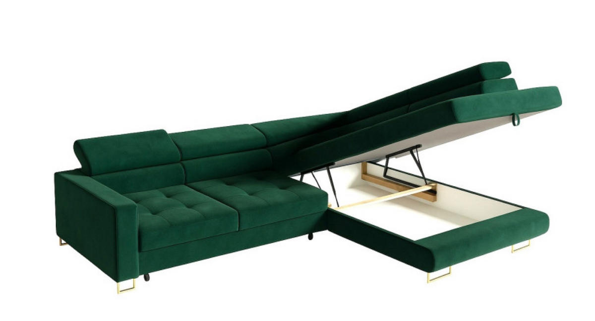 ECKSOFA Gold MERY Mit Verstellbaren Kopfstützen Rechts Ausziehbar - Grün, Textil (250/200cm) - Sepro Meble